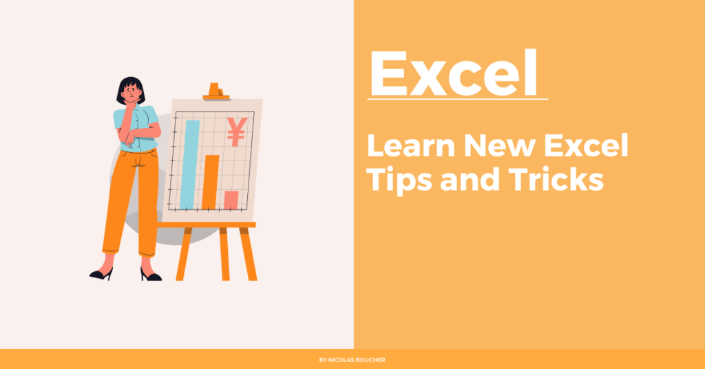 Introduction to new Excel tips and trick on an orange and white background with an illustration.