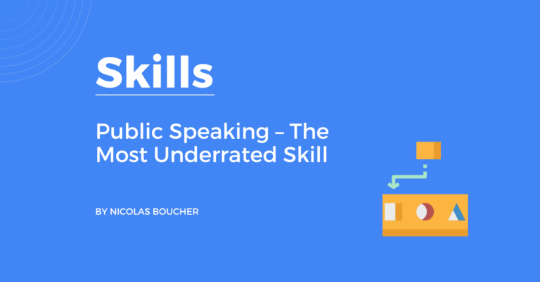Introduction to public speaking - the most underrated skill in finance on a blue background with an illustration.
