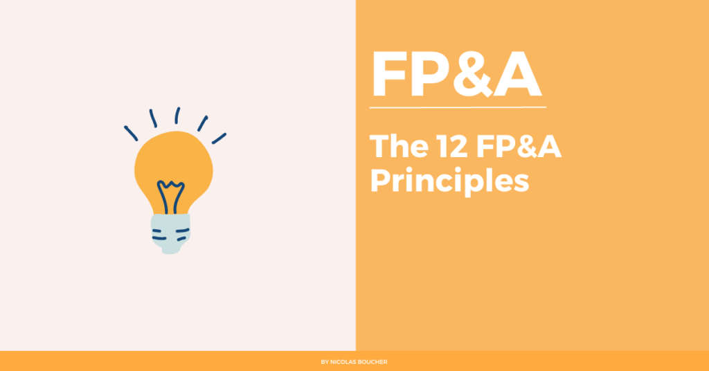 Introduction to the 12 FP&A principles on an orange and white background with an illustration.