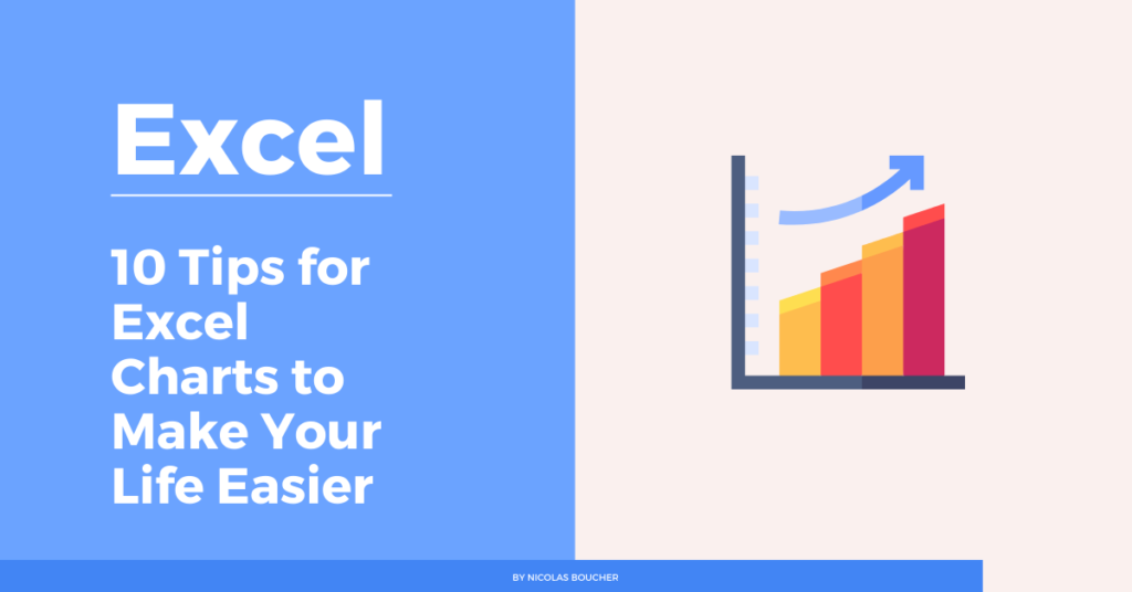 Introduction to the top 10 tips for Excel charts to make your life easier in finance on a blue and white background with an illustration.