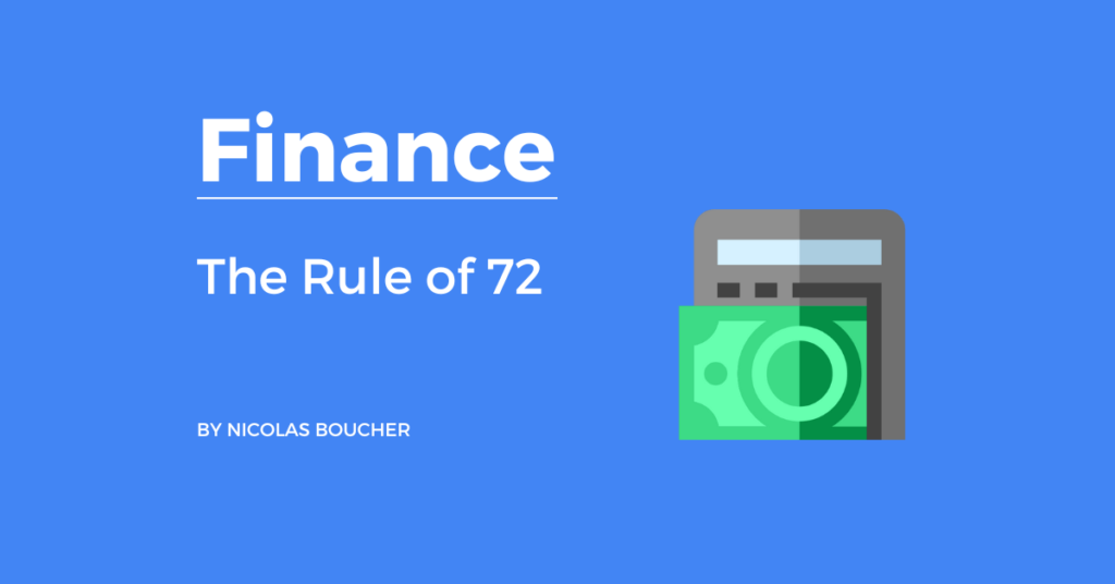 Introduction to the Rule of 72 on a blue background with an illustration.