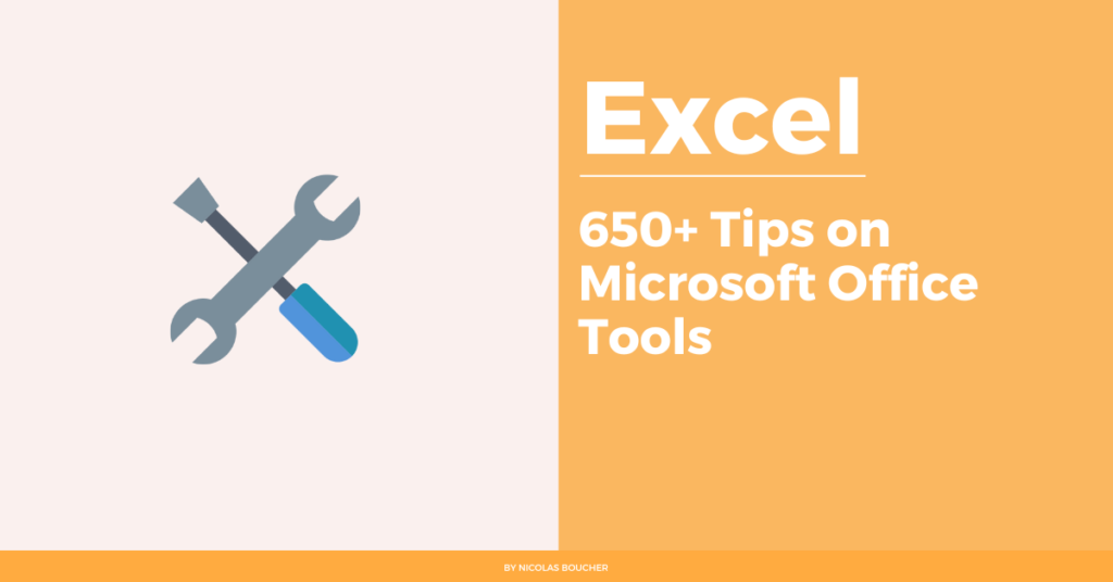Introduction to the 650+ tips on Microsoft Office tools on an orange and white background with an illustration.