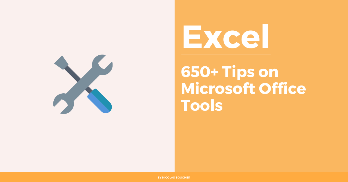 Introduction to the 650+ tips on Microsoft Office tools on an orange and white background with an illustration.