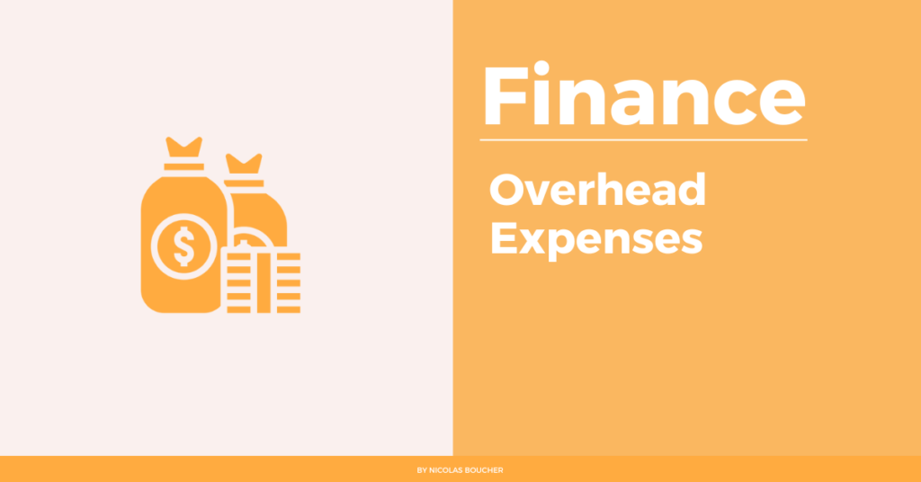 Introduction to overhead expenses on a white and an orange background with an illustration.