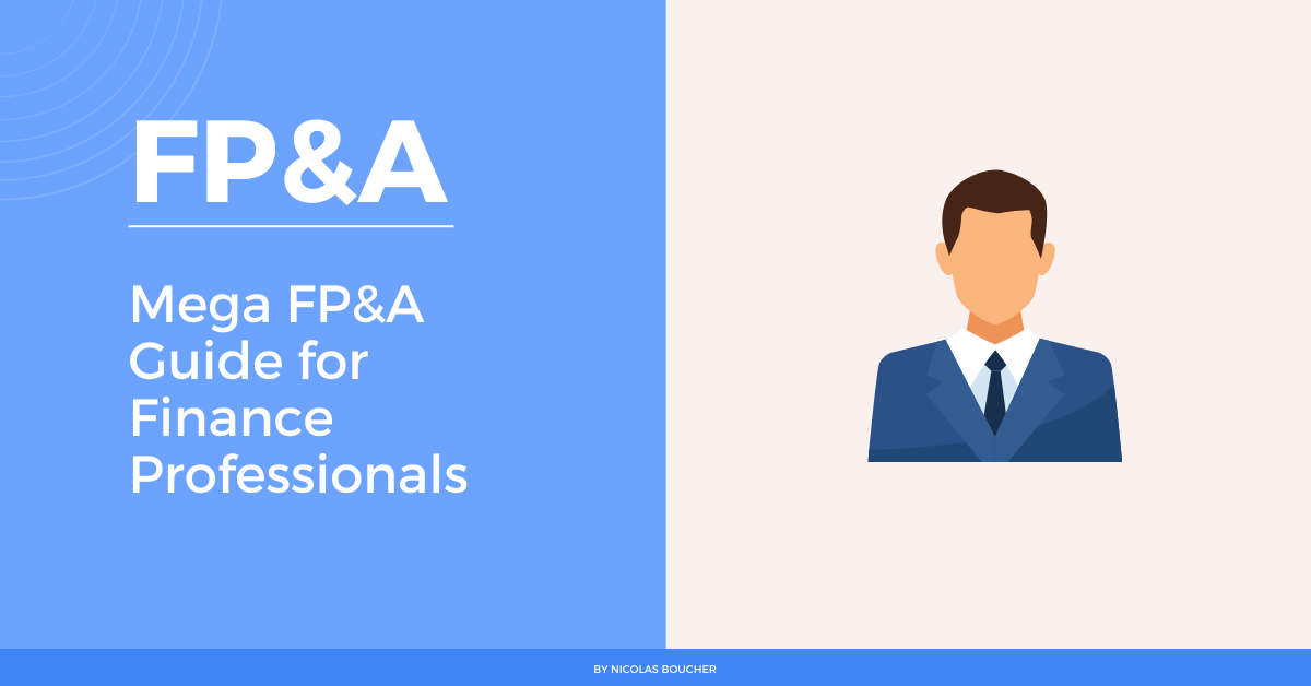 Introduction to mega FP&A guide for finance professionals on a blue and a white background with an illustration.