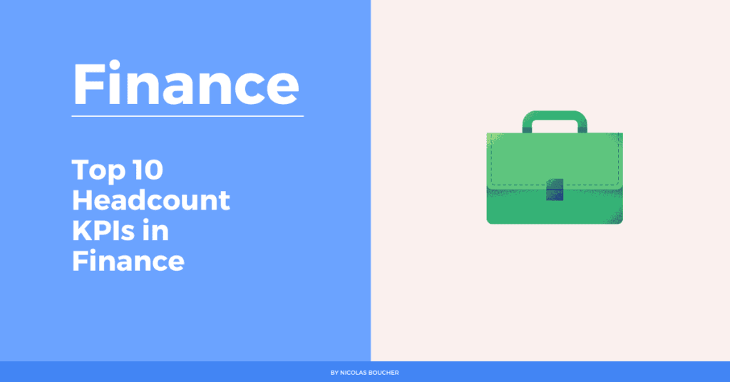 Introduction to the top 10 Headcount KPIs in Finance on a blue and white background with an illustration.