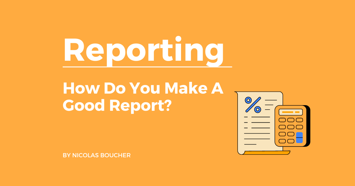 Introduction on how to make a good report in finance on an orange background with an illustration.