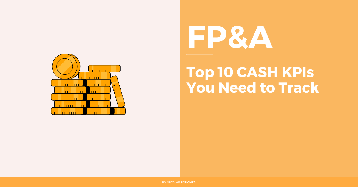Introduction on the top 10 cash KPIs you need to track on an orange and white background with an illustration.