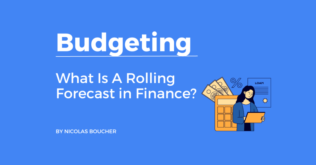 Introduction to what is a rolling forecast in finance on a blue background with an illustration.