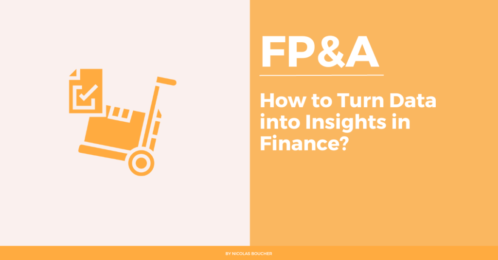 Introduction on how to turn data into insights in finance on an orange and white background with an illustration.