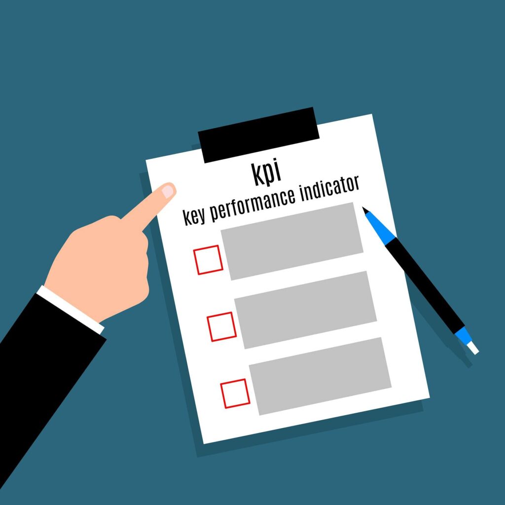 A clip art of a person with a list of KPIs.