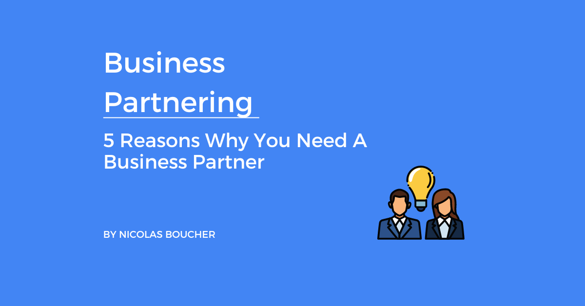 An introduction to why every business needs a business partner on a blue and background with an illustration.