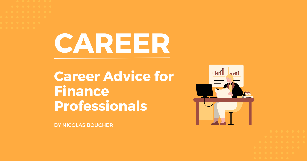 An introduction to my career advice for finance professionals on an orange background with an illustration.