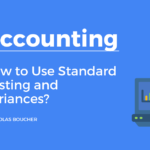 Introduction to how to use standard costing and variances on a blue background with an illustration.