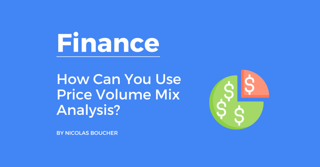 Introduction on how to use Price Volume Mix analysis on a blue background with an illustration.