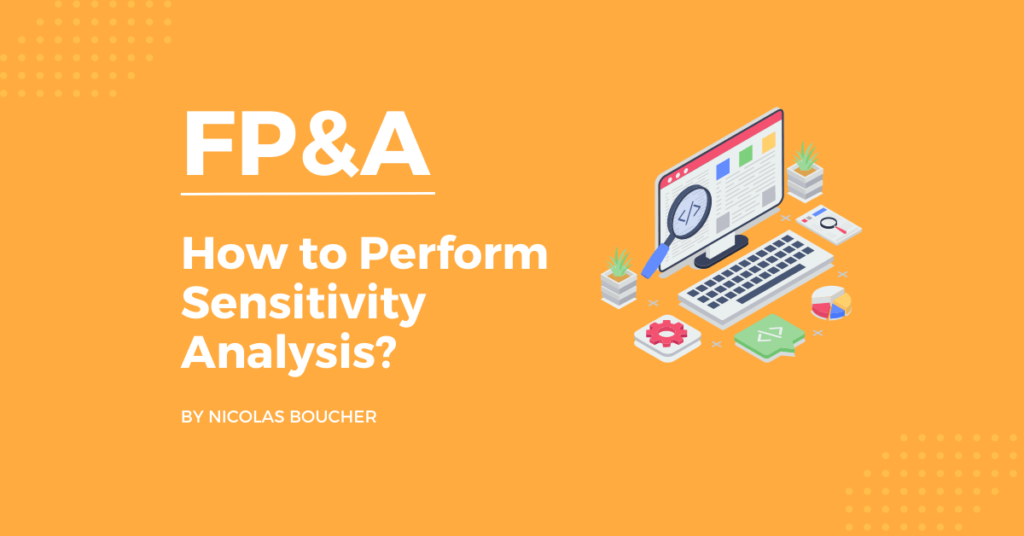 Introduction to performing sensitivity analysis as an finance professional on a orange background with an illustration.