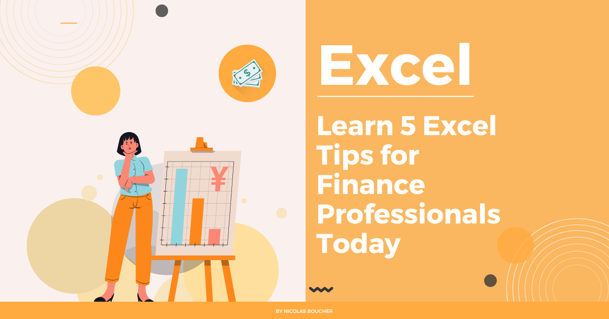 An introduction to Excel Tips for Finance Professionals on a white and orange background with an illustration.