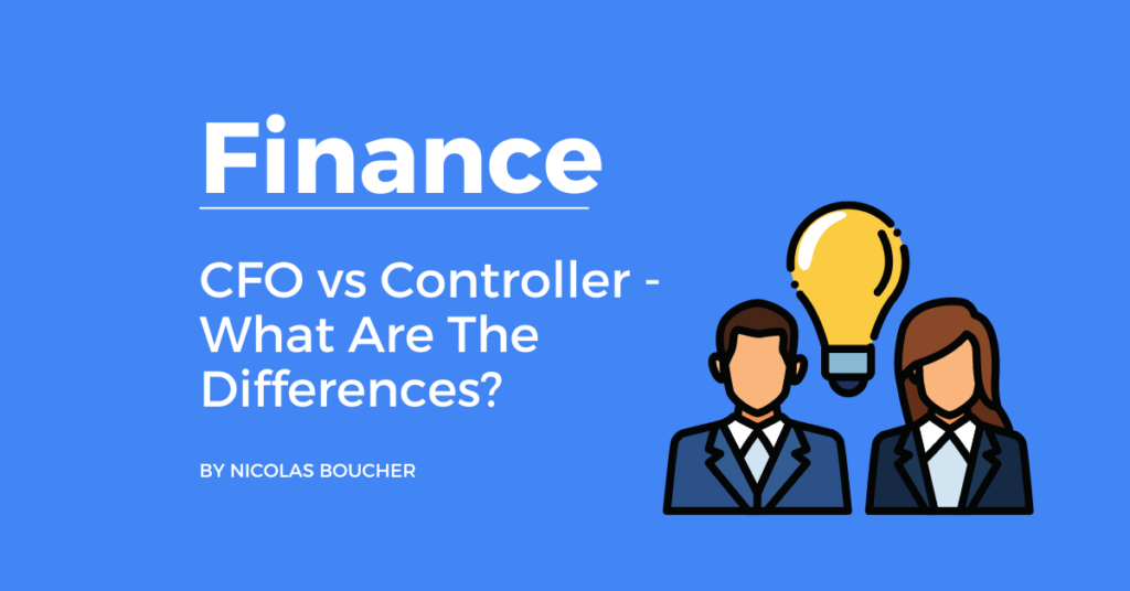Introduction to CFO vs Controller on a blue background with an illustration.