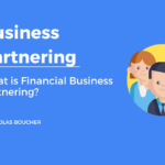 Introduction to what is financial business partnering on a blue background with an illustration.