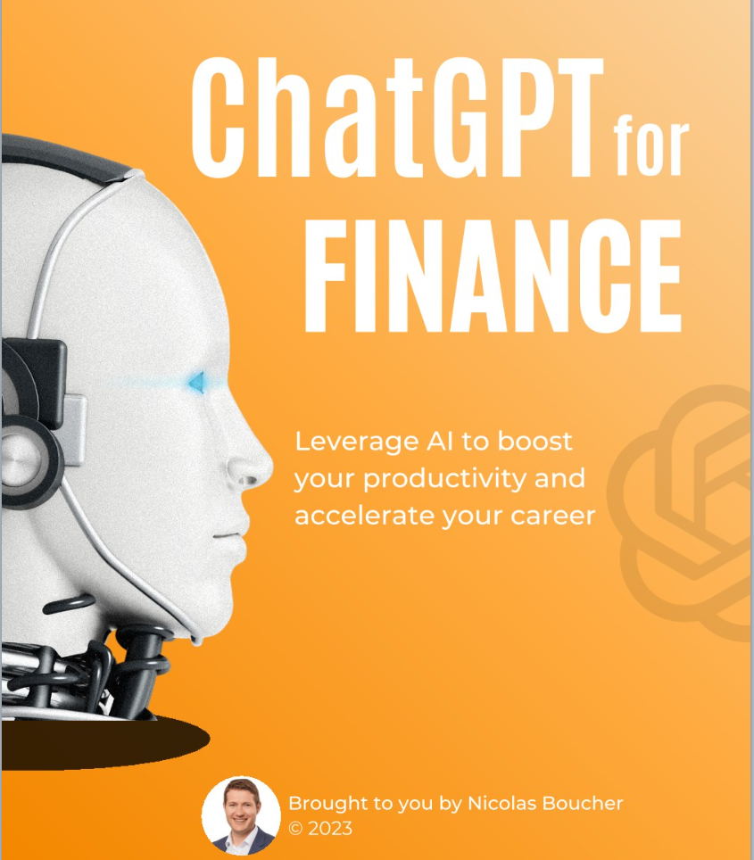 Cover of ChatGPT for finance guide on an orange background with an illustration.