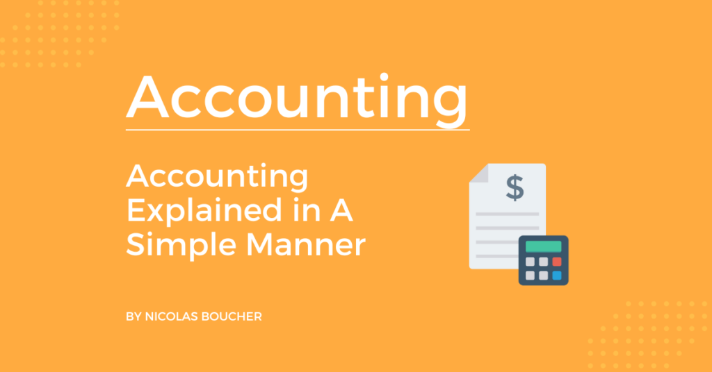 Introduction to accounting explained in a simple manner on an orange background with an illustration.
