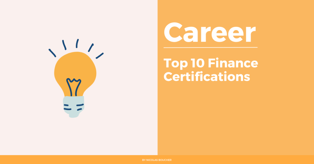 Introduction to the top 10 finance certifications on an orange and white background with an illustration.