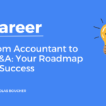 Introduction to transition from accountant to FP&A: your roadmap for success on a blue background with an illustration.