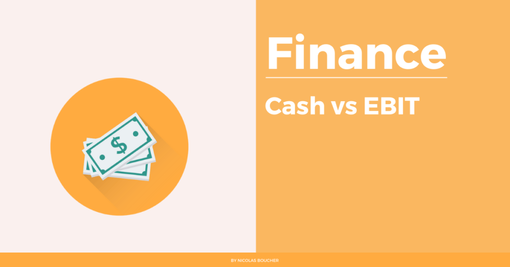 Introduction to Cash vs EBIT on an orange and white background with an illustration.