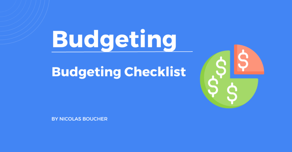 Introduction to the budgeting checklist on a blue background with an illustration.