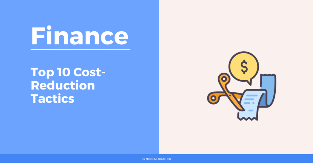 Introduction to the top-10 cost-reduction tactics on a blue and white background with an illustration.
