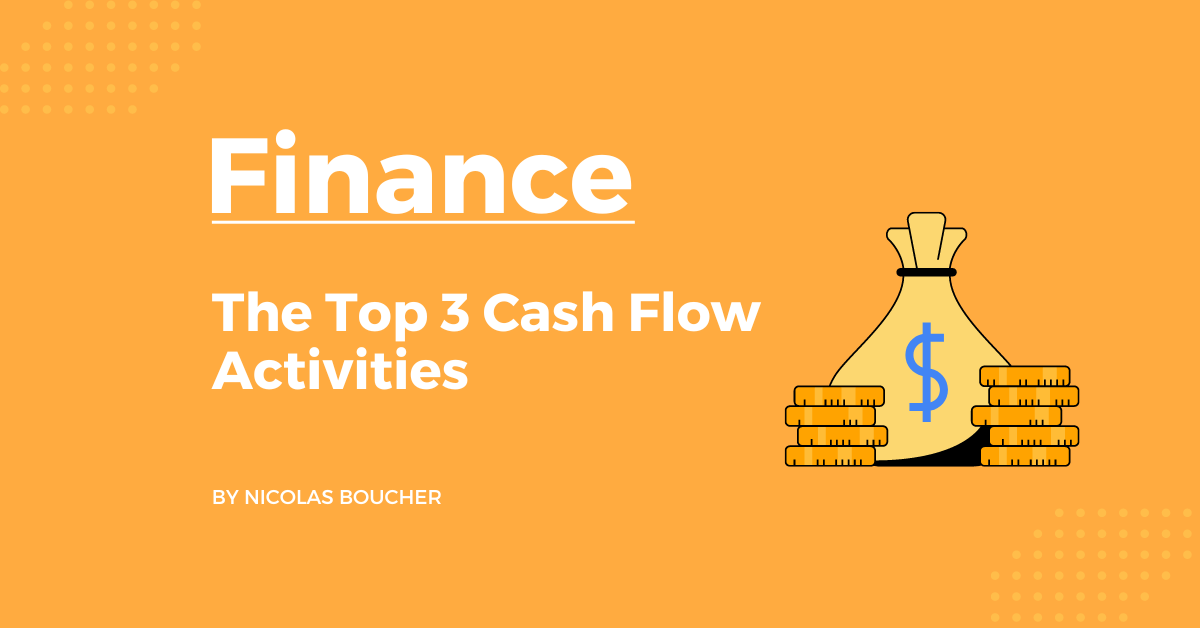 Introduction to the cash flow activities on an orange background with an illustration.