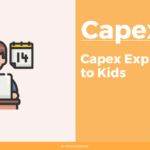 Introduction to Capex explained to kids on an orange and white background with an illustration.