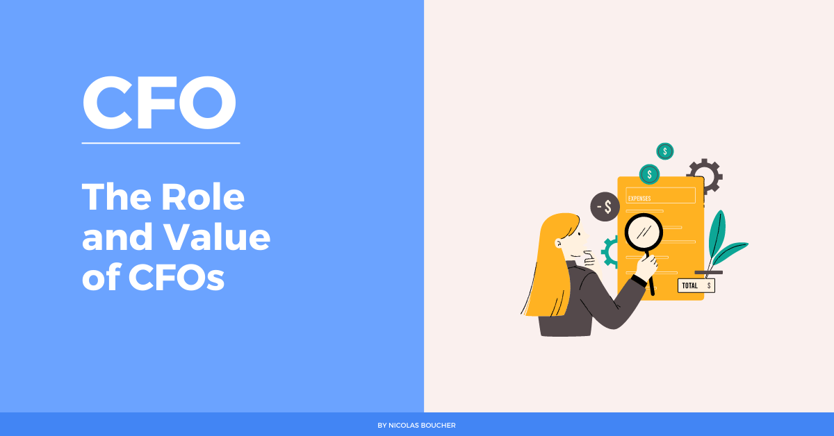 Introduction to the roles and value of CFOs in modern organization on a blue and white background with an illustration.
